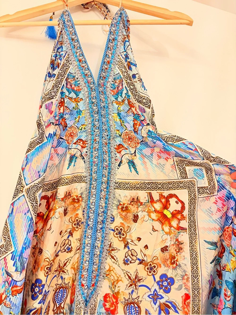 ๐ง๐ผ Y2K Fairycore Sequin Beaded Sakkas Halter Maxi Dress Euro Summer Boho Floral - Picture 15 of 16